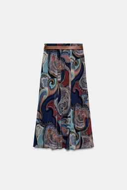 PRINTED MIDI SKIRT WITH METALLIC THREAD AND BELT - Zara фото 7