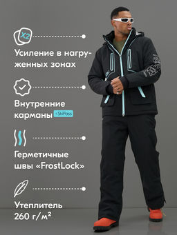 Горнолыжный костюм мужской зимний черного цвета 394Ch