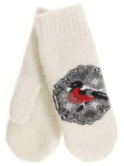 Варежки женские Снегирь в круглом окошке КРУГ 3453-2