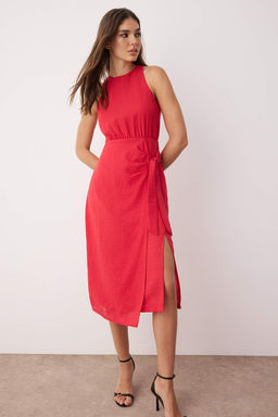 TRENDYOLMILLA Kahverengi Duz Midi Dokuma Elbise TWOSS25EL00777  фото 15