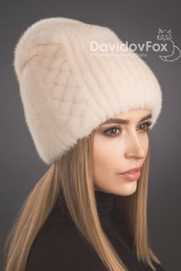 Шапка Бини норка орнамент розовый жемчуг