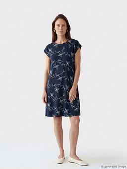 Bisiklet Yaka Desenli A Kesim Elbise