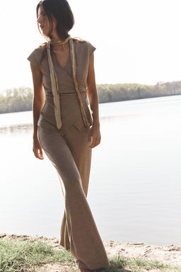 TEXTURED WIDE-LEG TROUSERS - Zara фото 15