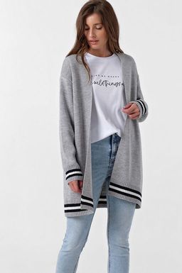 Кардиган вязаный удлиненный асимметричный из хлопка серый