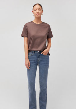 Pamuklu Merserize Bisiklet Yaka Mor Basic Tisort