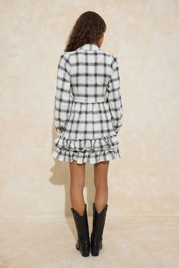 Kahverengi Ekose / Kareli F?rf?rl? K?sa / Mini Dokuma Elbise TWOAW26EL00353 - Trendyolmilla фото 8