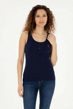 Женская базовая футболка без рукавов темно-синего цвета с круглым вырезом Неожиданная скидка в корзине