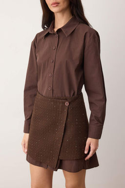 Kahverengi Duz K?sa / Mini Tuvit Etekli Dokuma Gomlek Elbise TWOAW26EL00367 - Trendyolmilla фото 3