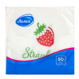 Салфетки бумажные 24х24см Лилия, 1 слойные, 50 штук в упаковке, Вкус лета, Микс: Крыжовник + Клубника (Россия) - Bouquet фото 6