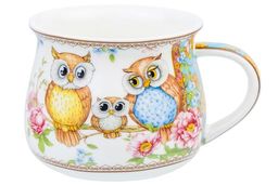 Кружка 250 мл 11*8,5*7 см Совушки, бочонок, NEW BONE CHINA