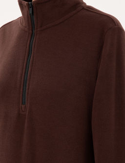 Kahverengi Comfort Fit Fermuarl_ Polar Sweatshirt