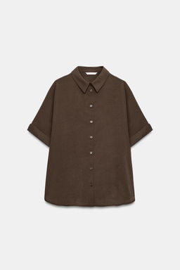 CAMISA FLUIDA MANGA CORTA / Marr?n oscuro