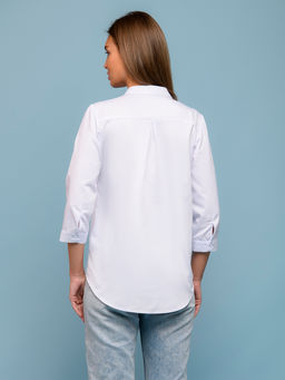 Блуза белая с рукавами 3/4 и воротником-стойка - 1001dress фото 3