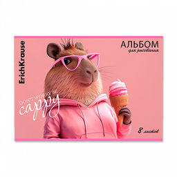 Цена за 4 шт. Альбом для рисования на скобе ErichKrause CapyBarbara, А4, 8 листов  фото 3