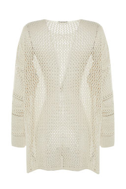 Ekru Ekstra Genis Kal?p Pamuklu Ajurlu/Delikli Triko Kazak TWOAW20FV0184