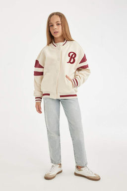 Мягкий пушистый кардиган с толстым внутренним воротником для девочек и принтом - Defacto фото 2