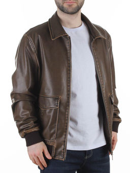 257994137 BROWN Куртка мужская демисезонная (эко-кожа)