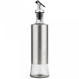 Бутылка для масла стеклянная "В юбке" "Аликанте" 500мл, д7,5см, h24,5см, д/горла 2см, пластмассовый дозатор под "хром", оплетка из нержавеющей стали, д/основания 6,7см, в цветной коробке (Китай)