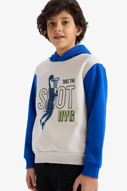 Kap__onlu Bask_l_ __i Yumu_ak T_yl_ Sweatshirt Erkek _ocuk