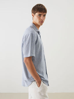 Regular Fit K?sa Kollu ?izgili Erkek G?mlek