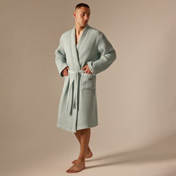 Халат вафельный мужской SL HOME: Boho «Аззура», размер L, хлопок 100%, бирюзовый