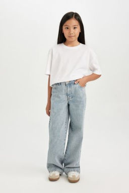 K?z Cocuk Wide Leg Genis Paca Jean Pantolon