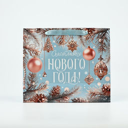 Пакет подарочный новогодний ламинированный «Счастливого Нового года», ML 23 х 27 х 11.5 см