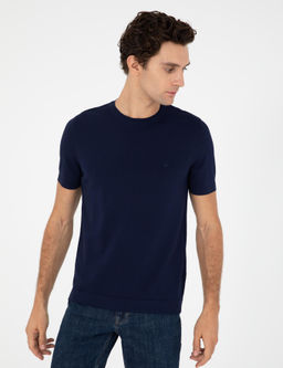 Lacivert Slim Fit Bisiklet Yaka Triko T-shirt