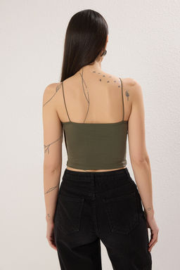 Trendyolmilla Antrasit-Beyaz-Bordo-Bej 4lu Paket Ask?l? Crop Vucuda Oturan Esnek Orme Atlet TWOSS25AL00051  фото 3