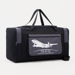 Сумка дорожная на молнии, 3 наружных кармана, длинный ремень, чёрная, серая