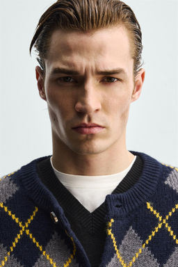 100% WOOL ARGYLE CARDIGAN - Zara фото 5