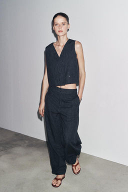 STRIPED BALLOON LINEN BLEND TROUSERS ZW COLLECTION