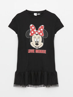 Bisiklet Yaka Minnie Mouse Bask?l? K?sa Kollu K?z ?ocuk Gecelik