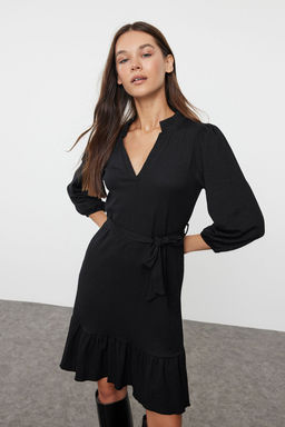 Siyah Kusakl? A Kesim/Can Form Burumcuk/Dokulu Orme Elbise TWOSS23EL00344