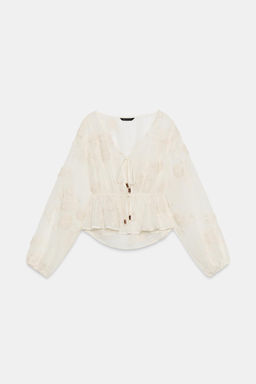 BLUSA SEMITRANSPARENTE BORDADOS / Beige claro - Zara фото 8