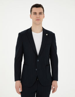 Lacivert Extra Slim Fit _izgili Tak_m Elbise