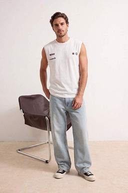 Ekru Oversize/Geni_ Kesim Bask_l_ %100 Pamuk Atlet TMNSS26AL00004 - Trendyolmilla фото 2