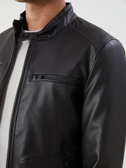 B?y?k Beden Standart Kal?p Biker Yaka Erkek Deri G?r?n?ml? Ceket