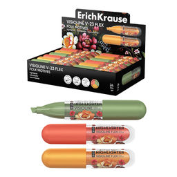 Цена за 24 шт. Текстмаркер ErichKrause Visioline V-23 Flex Folk Motives, с гибким наконечником, цвет чернил ассорти (в коробке-дисплее по 24 шт.)