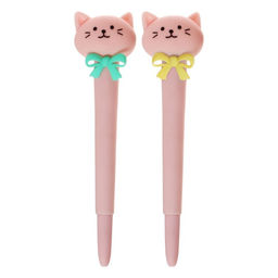 Ручка гелевая-прикол, стержень синий Котик с бантиком, розовый