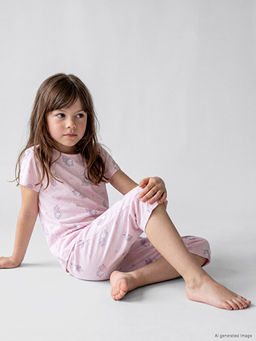 Bisiklet Yaka K?z ?ocuk Kaprili Pijama Tak?m?