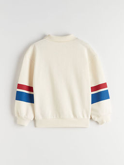 Polo Yaka Bask?l? Erkek ?ocuk Sweatshirt