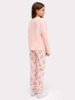 Комплект для девочек (джемпер, брюки) светло-коралловый с принтом зайки - Mark formelle фото 2