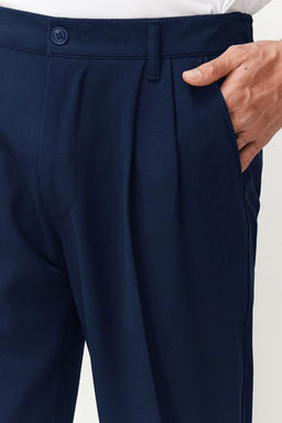 Lacivert Pileli Klasik Baggy Fit Kumas Pantolon TMNSS24PL00024