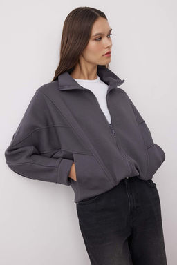 Antrasit Fermuarl? Dikis Detayl? Dik Yaka Bomber Orme Sweatshirt TWOAW26SW00037