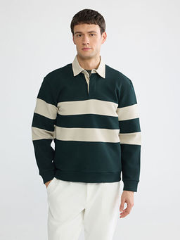 Polo Yaka ?izgili Erkek Sweatshirt