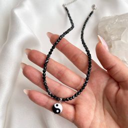 Чокер с подвеской "Инь-Янь" из Агата полосатого 38см +