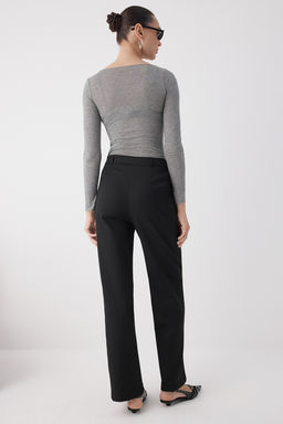 Siyah Bagc?kl? K?sl?k Tuseli Rahat Kumas Wide Leg/Genis Paca Pantolon TWOAW26PL00012 - Trendyolmilla фото 12