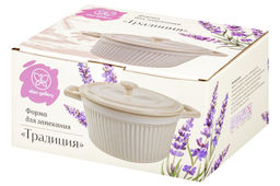 Форма для запекания с крышкой 1,9 л 26,4*19.8*13 см "Традиция" круглая молочный белый