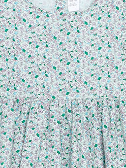 Bisiklet Yaka ?i?ekli K?z ?ocuk Elbise